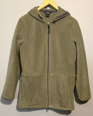 Woolrich Women's Small Olive Green Fleece Hooded Jacket Full Zip Outdoor Coat